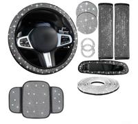 10PCS Car Interior Set with Steering Wheel Cover, Mobile Phone Holder, Diamond Coaster, and Decorative Strips for Vehicle Aesthetic Upgrade and Enhanced Driving Comfort (White)