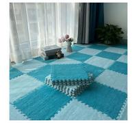 10pcs Carpet Squares Plush Puzzle Floor Foam Mat Plush Fluffy Interlocking Carpet Square Tiles Anti Slip EVA Foam Jigsaw Floor Tiles Build A Safe Area(Sky Blue+Dark Blue,10 pcs)
