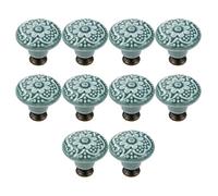 10PCS Ceramic Flower Carving Cabinet Knobs with Flower Carving 1.3x1.2 Inch Retro Decorative Drawer Pulls for Kitchen, Wardrobe, Bathroom and Furniture.
