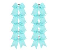 10Pcs Cheer Hair Bows Classic Solid Color Big Bow Elastic Hairband Ribbon Headwear Accessories For Holiday(Light green)