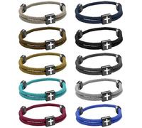 10PCS Christian Jesus Cross Rope Bracelet, Braided Cord Bracelet for Men Women, Nautical Surf Beach Bracelets Gifts Set for Sports, Handmade Woven Bracelets with Adjustable Knot 10 Colors Style 2