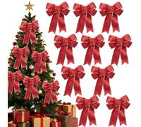 10Pcs Christmas Bows Xmas Tree Ornaments, Large Christmas Wreaths Bows Christmas Tree Decorations Red Bows, Glitter Red Christmas Bows for Presents Box Christmas Garland Christmas Tree Bows Decoration