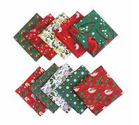 10PCS Christmas Cotton Fabric Bundles 25 x 25cm, Patchwork Fabric Bundles, Craft Quilting Squares Fabric for DIY Sewing Scrapbooking