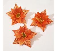 10PCS Christmas Floral Decorations for Tree, Wreath, and Party Decoration, Made of Cloth and Plastic (Orange)