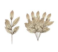 10PCS Christmas Glitter Leaves Bay Leaves Spray，Christmas Glittered Gold Leaves，Gold Glittered Artificial Leaf Spray Picks，Artificial Glitter Gold Flowers Picks Christmas Tree Branches(Champagne)