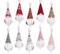 10Pcs Christmas Gnomes Ornament, Christmas Tree Hanging Gnome Decorations, Plush Swedish Dwarf Elf Dolls, Handmade Santa Beard Ornaments for Xmas Tree (Size A)