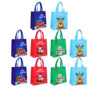 10pcs Christmas Hand Bags Non Woven Printed Candy Gift Random Colors | Lightweight Practical Option for Gift Giving and Cafés, Not Easy to Tear, Festive Xmas Packaging for Treats Random Color