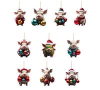 10pcs Christmas Hat Decoration Car Rearview Hanging Pendant Colorful Lovely Cartoon Ornament Tree Decoration Shaped Ornaments