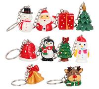 10pcs Christmas KeychainTree Ornaments Snowman Deer Christmas Tree Key Ring Holiday Bag Charms Christmas Goody Bag Fille