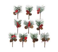 10PCS Christmas Simulation Pine Needle Small Berries Pine Cones, Christmas Pine Cones Crafts, Artificial Pine Branches with Pine Cones and Red Berries for Xmas Tree Garland Gifts DIY Crafts(#1)