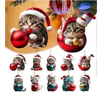 10pcs Christmas Tree Cat Pendant 2d Acrylic, Christmas Cat Hanging Decoration Funny Christmas Cat Ornament For Christmas Tree Gift C
