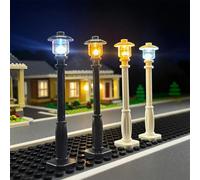10pcs City Street Lights for Lego Bricks, LED Luminous Building Block Street Light Poles, Compatible with Lego 2039 11062, DIY Architecture Lighting Set (Black-white light)