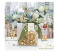 10PCS Clear Gift Bags with Handles, Reusable Plastic Gift Wrap Bags with Ribbon Transparent Party Favor Bags Bulk for Weddings Birthday,Green,L