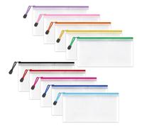 10PCS Clear Mesh Pencil Pouch with Zipper, Waterproof Plastic File Bags for School Supplies, Travel Accessories, Cosmetics and Exam Organization, 10 Colorful Zip Wallets for Storage, Bills
