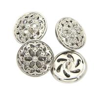 10PCS Clothes Button - Fashion Hollow Flower Metal Shank Round Shaped Metal Button Set Sewing Button (25mm Silver)(Silver,18mm Silver)