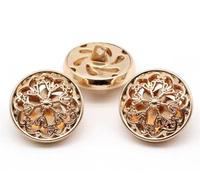 10PCS Clothes Button - Fashion Hollow Flower Metal Shank Round Shaped Metal Button Set Sewing Button (23mm Gold)