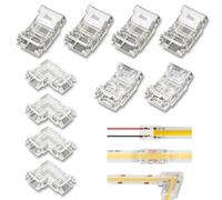 10PCS COB LED Strip Connector Set, 2 Pin 8mm COB LED Strip Light, Solderless Strip Connector Includes 4pcs L Shape, 4pcs COB-to-COB & 2pcs COB Strip-To-Wire Connectors, Non-Waterproof Tape Lights