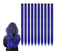 10Pcs Colored Clip in Hair Extensions, 22 Inch Colorful Highlights Hairpieces, for Kid Girls Women Party Hair Decor, blue