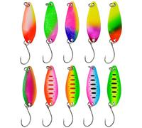 10Pcs Colorful Metal Jigs Spoon Lures Set Trout Fishing Spoon Lures Sequins Baits Single Hook Hard Metal Baits for Fishing Freshwater Spinner Hard