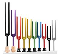 10PCS Colorful Solfeggio Tuning Fork Set, Sound Healing Tuning Fork Set for Sound Therapy Yoga Meditation Relaxation with Hammer Case Rubber & Wooden Base