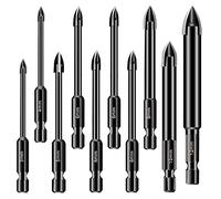10Pcs Concrete Drill Bit Set, 3~12mm Masonry Drill Bits For Tile Brick Plastic Wood, Hex Shank Tungsten Carbide Tip Drilling Tools for Mirror Ceramic Tile on Concrete and Brick Wall