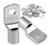 10Pcs Copper Wire Lugs 35mm2 M6 Bolt Hole,Battery Cable Ends Eyelets Crimp Tubular Ring Terminals Connectors