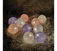 10pcs Cotton Ball String Lights, DOTBUY Indoor Decoration Chain LED Battery Operated Fairy Lights for Xmas New Year Holiday Wedding Party Bed Decor Garlands (Purple pink,1.8M/10LED)