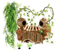 10PCS Crested Gecko Tank Accessories Set - Natural Double Coconut Shell with Ladder, Plants and Bridge Vines for Reptile Terrarium, Leopard Gecko, Lizard, Hermit Crab or Snake Habitat Decor