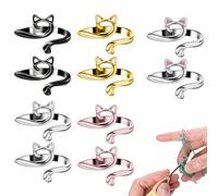 10PCS Crochet Tension Rings, Adjustable Yarn Guide Finger Holders, Cute Cat Shape Metal Knitting Thimbles for DIY Enthusiasts Wool Weaving Crafts Hand Knitted Projects, for Mother's Day Birthday Gift