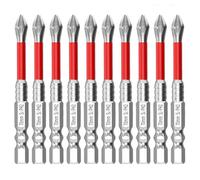 10pcs Cross Screwdriver Bit Set 1/4inch Hex Shank for Impact Drivers, 25-150mm Alloy Steel Tips, Red & Silver 70mm