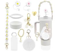 10PCS Cup Accessories for Stanley Cup, Including Silicone Straw Cover, Water Bottle Handle Strap, Bottle Boot, and Keychain Charms Compatible with 30oz 40oz Stanley Tumbler with Handle