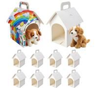10Pcs Cute Empty House Shape Favor Box with Door and Handle Portable Foldable Present Boxes with Hole White Foldable Party Favor Case on the Theme of Adopt Puppy Present Item Painting DIY