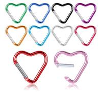 10PCS Cute Heart Carabiner Metal Heart Shaped Backpack Clips Key Ring Climbing Buckle Heart Keychain Clip for Dog Leash Water Bottle Holder Spring Snap Clips Keys(10 Colors)