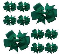 10pcs Dark Green Hair Bows Clips Slides Grips 3" inch Pinwheel Solid Vibrant Colour Girls Hairbows