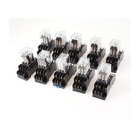 10Pcs DC220V Coil 3PDT 11Pin Green LED General Purpose Power Relay w Socket Base