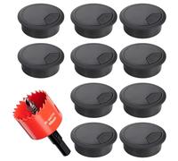 10Pcs Desk Grommet with 60mm Hole Saw, Black Desk Cable Grommet, Desk Cable Hole Cover for Management Office and Home Table Cable Wires