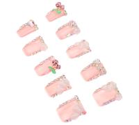 10pcs Detachable False Nail Patch L240-m Pink Plastic Full Cover | Handmade Artistic Design, Reusable Wear, Women’s Nail Decor for Special Occasions