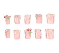 10pcs Detachable Pink Press on Nails Handmade L240-m Plastic