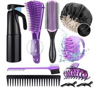 10Pcs Detangling Brush Set for Black Natural Hair With Sleep Bonnet - Curly Hair Brush for Afro American/African 3a to 4c Texture - Easier and Faster Detangling on Wash Days