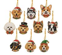 10Pcs Diamond Art Christmas Ornaments, Acrylic Double-Sided Hanging, Dog | Tree Decor, 5D Sparkling diamond art painting Pendants, Pearls & Gems, Kit with Ropes,DIY Craft for Adults, Xmas Gift