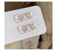 10pcs Diamond Pattern Cat-Eye Handmade Fake Nails Medium-Square Shape Press On Nail DIY Manicure(L)