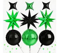 10pcs Dinosaur Jungle Foil Star Balloons, 22 Inch Large Black Green 4d Round Starburst Balloon Helium Decoration For Boy Birthday Party, Wedding, Engagement & Anniversary Backdrop Supplies