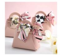 10PCS Distribute Leather Pink Gift Bags Wedding Favour Bag for Guest Mini Handbag with Ribbon Candy Packaging Box Party Decor For Parties(A-pink)
