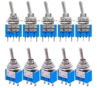 10Pcs DIY Toggle Switch ON-OFF-ON/ON-ON 3Pin 3 Position Latching MTS-103 102 AC 125V/6A 250V/3A Power Button Car(ON OFF ON)