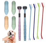 10PCS Dog Toothbrush Set, Triple-Head & Dual-Head Toothbrush with Finger Brushes, Complete Pet Dental Care Kit for Dogs & Cats, Soft Silicone Bristles for Plaque & Tartar Removal, Puppy Teeth Cleaning
