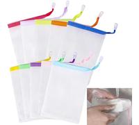 10pcs Double-Layer Mesh Soap Saver Bags. Drawstring design creates a rich lather, ideal for cleansing and exfoliating. Perfect for showers and baths, they boost soap effectiveness and longevity.