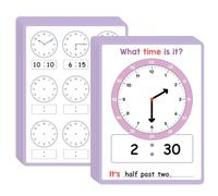 10Pcs Double Sided Clock Learning Card Erasable Paper Clock Reading Practice Cards for Kids Time Recognition Skills Homeschool Teaching