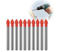 10PCS Drill Bits 6mm Glass and Tile Drill Bit Set, with Tungsten Carbide Tips, Professional Alloy Steel Drilling Tools for Ceramic Tile, Marble, Mirror, Glass, Aluminium, Concrete and Wood