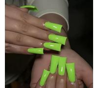 10Pcs Duck Press on Nails - Solid Color Duck Nails Tips Shaped Glossy Full Cover Acrylic French False Nail Duckbill Fake Nail Glue ons Fingernails for Women (Long Green,S)