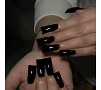 10Pcs Duck Press on Nails - Solid Color Duck Nails Tips Shaped Glossy Full Cover Acrylic French False Nail Duckbill Fake Nail Glue ons Fingernails for Women (Long Black,M)